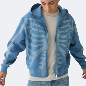 Felpa con Cappuccio da Uomo Stile Streetwear, Ampia con Zip e Motivo Scheletro in Strass, in Cotone, Personalizzabile, Moda Primavera Autunno - Product Image 2