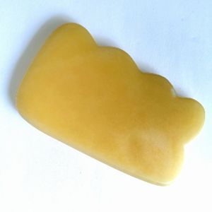 Outil de massage rectangulaire en jade jaune, pierre Gua Sha pour le visage - Product Image 4