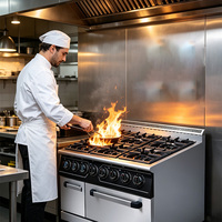Cuisinière à gaz JUSTA 6 brûleurs avec four à gaz, cuisinière à gaz commerciale en acier inoxydable 6 brûleurs pour restaurant, hôtel, restauration, cuisine