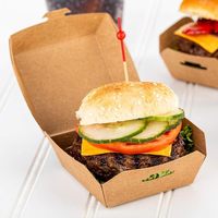 Caja para Mini Hamburguesas con Tapa Abatible, Contenedor Desechable de Papel Kraft para Llevar, para Hamburguesas Pequeñas o Postres, Caja Marrón