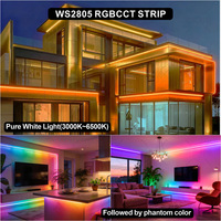 Nueva Tira LED RGBW WS2805 de 60 LED, DC24V, Clasificación IP20, Ra80, Blanco Ajustable de 3000K-6500K, Compatible con Wi-Fi