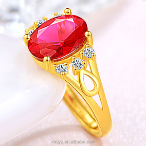 Anillos Cruzados Chapados en Oro con Diamantes Calados para Mujer, Anillo de Compromiso con Circonita Roja - Product Image 2