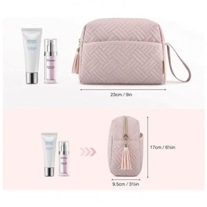 Stylish Tassel Zipper Waterproof Toiletry Bag Portable Travel Peach Skin Velvet Makeup <b>Pouch</b> Bag with Handle - Product Image 3