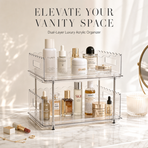 Organisateur de maquillage transparent à <span class=keywords><strong>2</strong></span> niveaux avec tiroir coulissant, étagère de rangement cosmétique en acier inoxydable pour la salle de bain - Product Image 1