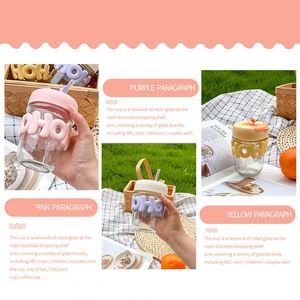 2024 New High-value Cute Ins Girls 350ml Portable Clear Drinking <b>Cup</b> Heat-resistant Travel Glass Juice <b>Water</b> Bottle <b>With</b> <b>Straw</b> - Product Image 3