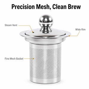 Juego de Infusor de Té de Acero Inoxidable con Tapa y Asa, Colador de Malla Fina Reutilizable para Preparación Casera, Diseño Moderno y Pulido - Product Image 2