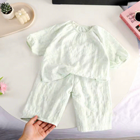 Set Pakaian Rumah Musim Panas untuk Anak Laki-laki Perempuan Atasan Lengan Pendek Kerah Elastis Celana Pendek Set Piyama Bernapas
