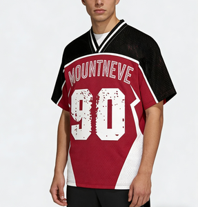 Футболка-джерси мужская в стиле ретро, сетчатая, с цветными блоками, с возможностью нанесения индивидуального номера, винтажный спортивный логотип, с V-образным вырезом, свободного кроя, в стиле стритвир, для футбола - Product Image 1