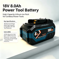 Batteries 18V 8.0Ah 10.0Ah OEM & ODM à cellules 21700, longue durée de vie et haute capacité, style lampe latérale, avec BMS intégré, pour outils électriques Makita