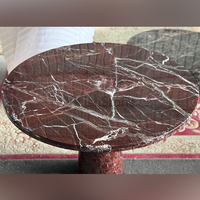 Table basse ronde en marbre naturel de luxe Rosso Levanto, table d'appoint moderne en marbre rouge, table à manger à base conique pour maison et villa