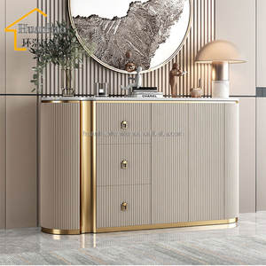 Aparador <span class=keywords><strong>de</strong></span> Lujo Moderno para Sala <span class=keywords><strong>de</strong></span> Estar, <span class=keywords><strong>Entrada</strong></span> o Cocina, <span class=keywords><strong>de</strong></span> Acero Inoxidable Dorado, Madera Maciza Blanca Brillante, con Cubierta <span class=keywords><strong>de</strong></span> Mármol - Product Image 1
