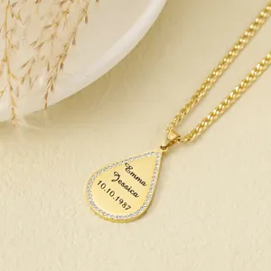 Custom Crystal Water Drop Name Necklace Personalized Engraved Text Pendant For Women Jewelry