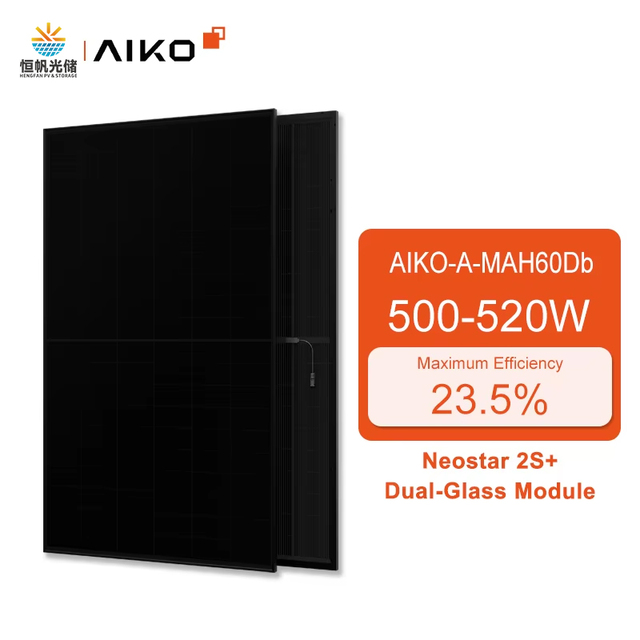 AIKO N-Type HJT BIPV IBC All Black Dual Glass Solar Panels 500W-520W 23.5% Efficiency
