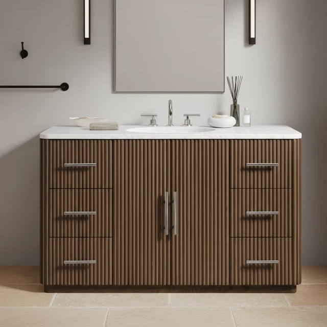 New Design Bathroom Furniture Wooden Cabinet Oak Wood Base Marble Top Double Vanity With Sink