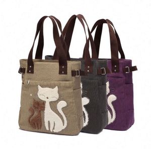 Sac fourre-tout en toile motif chat mignon personnalisé pour femme - Product Image 6
