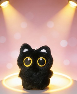Black <b>Plush</b> <b>Cat</b> Stuffed Animal Toy Soft Fuzzy <b>Cat</b> Doll Embroidered Eye Doll for Gift and Bedroom Decor - Product Image 1