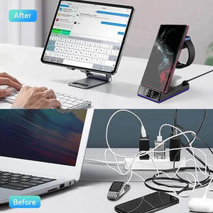 5 En 1 RGB <span class=keywords><strong>LED</strong></span> Light Clock Estación de carga inalámbrica magnética plegable para iPhone para <span class=keywords><strong>Samsung</strong></span> OnePlus para AirPods IWatch - Product Image 3