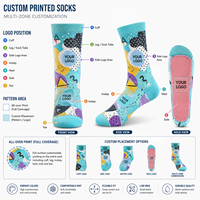 Chaussettes personnalisées imprimées pour adultes, motif couleur intégrale, en coton doux, pour la vente au détail, les marques, les écoles, les clubs, les événements et les uniformes.