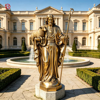 Statue de Jésus en Bronze Cœur Sacré Radiant, Taille Réelle, Main Droite en Prière, Bronze Poli, Décoration pour Église et Jardin