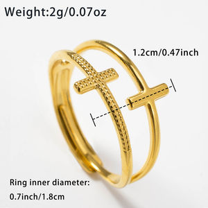 Bagues simples et tendance, plaquées or 18 carats, en acier inoxydable, design croix, taille ajustable, pour femmes - Product Image 6