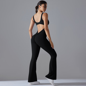 2024 venta al por mayor Hollow Backless ropa de <span class=keywords><strong>mujer</strong></span> <span class=keywords><strong>Kit</strong></span> de una pieza gimnasio entrenamiento atlético monos - Product Image 4