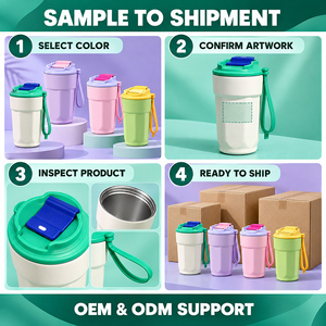 450ml Faceted Stainless Steel <b>Travel</b> Coffee <b>Cup</b> with Flip Drink Lid and Carry Loop Custom Logo OEM ODM - Product Image 5