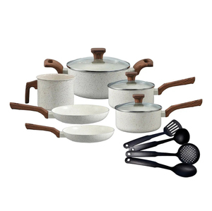 High Quality Modern <b>Ceramic</b> Marble Coated Pot <b>Pan</b> Glass Lids Bakelite Handles Non-Stick 6-Piece Aluminum Cookware Set Gas - Product Image 1
