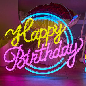 Panneau néon Joyeux <span class=keywords><strong>Anniversaire</strong></span> 16,5x12 pouces, alimenté par USB, lumière LED blanc chaud, parfait pour décorer une fête - Product Image 2