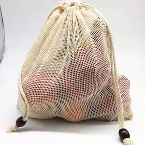 حقيبة برباط من المصنع حقائب شبكية من القطن للخضروات والفاكهة