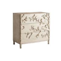 Commode bohème à 3 tiroirs en bois massif écologique, buffet rustique fait main avec motifs floraux en relief, meuble de rangement d'appoint antique pour hôtel