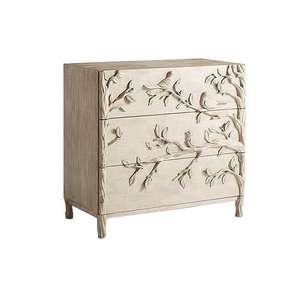 Cómoda Boho de 3 Cajones de Madera Maciza, Aparador Rústico con Relieve Floral Hecho a Mano, Mueble de Almacenamiento con Detalles Antiguos para Sala de Estar - Product Image 3