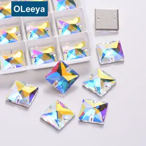 OLeeya 5A Sew On 4 Size Square Shape Crystal AB Glass Flatback Strass Square Rhinestones For Bling T-shirt And Wedding Dress