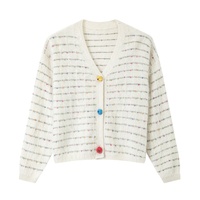 Elegante Woll-Seide-Kaschmir-Mischung V-Ausschnitt Farbenfrohe Knopfleiste Langarm Damen-Strickjacke für den Herbst