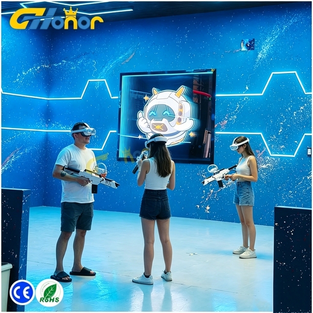 Immersive 3D VR Arena Shooting Game System Wireless Multiplayer VR Simulator with Body Sensing Gun for Amusement Center