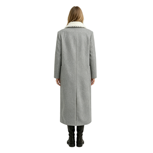 A&J Wholesale OEM Women Double Breasted Longline Wool <b>Coat</b> Shearling <b>Lined</b> Collar Grey Heather Flap Pocket GRS Luxe 2026 - Product Image 2