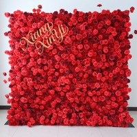Mur floral de mariage haut de gamme personnalisé, moderne et luxueux, avec fond en tissu à motif de roses rouges, production d'échantillons de cartes murales florales 5D décoratives