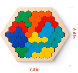 Mainan Kayu Alami Laris Manis, Balok Bangunan Tangram Heksagonal Kayu, Puzzle - Product Image 3