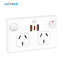 Prise de courant horizontale double avec interrupteur, design d'usine OEM/ODM approuvé SAA, 2 ports USB-A et USB-C, charge rapide Power Delivery 20W