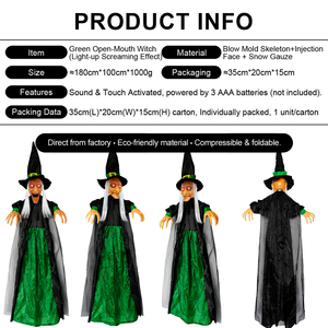 Máscara de Bruja Verde con Voz Activada, Boca Brillante y Sonidos, para Halloween, Casas Encantadas, Accesorios de Disfraces, Venta al por Mayor de Fábrica, Personalizable - Product Image 2
