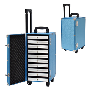 Вращающийся футляр для ювелирных изделий с лотками, футляр для ювелирных изделий на колесиках для продавца с ящиками, алюминиевый футляр для ювелирных изделий с колесиками - Product Image 2