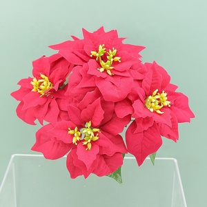 Venta al por mayor Poinsettia <span class=keywords><strong>artificial</strong></span> 5 cabezas Navidad <span class=keywords><strong>flor</strong></span> <span class=keywords><strong>maceta</strong></span> franela inmortal ramo <span class=keywords><strong>maceta</strong></span> jardinería accesorios decorativos - Product Image 4