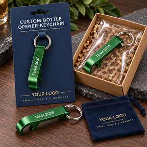 Porte-clés décapsuleur en aluminium anodisé vert personnalisé pour événements d'équipe, fabrication OEM ODM - Product Image 2