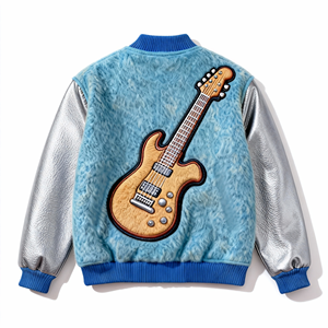 Blouson Bombardier <span class=keywords><strong>Homme</strong></span> Personnalisé en Gros, Laine Épaissie, Col Montant, Coton Polyester, Hiver, Style Varsity Baseball, XL, Enduit - Product Image 2