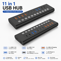Hub USB C 11 en 1 con Múltiples Puertos y 11 Interruptores Individuales, Adaptador de Corriente de 12V 4A con Carga Inteligente para PC