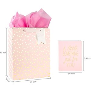Pink Gold Foil Polka Dot Gift Bag With Card And <b>Tissue</b> Paper Birthday <b>Wedding</b> Bridal Shower Graduation - Product Image 6