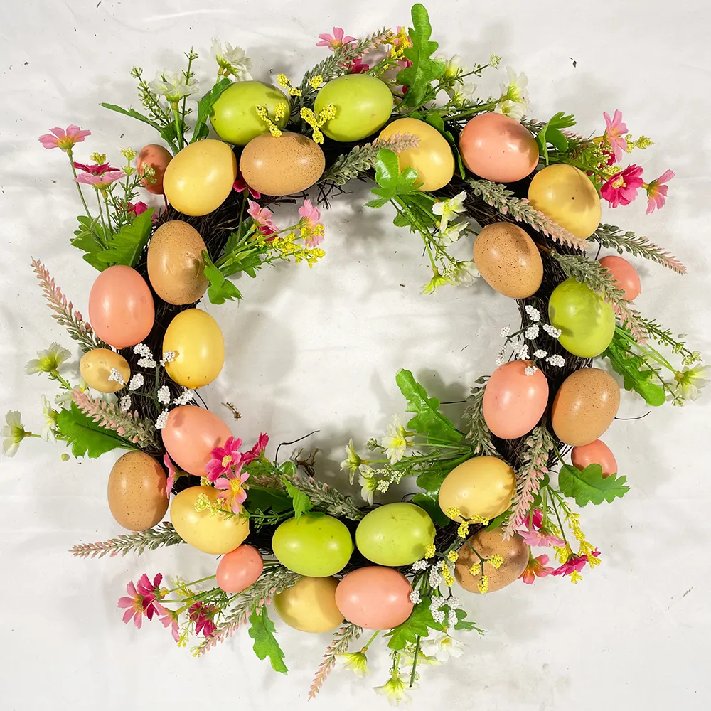 Wholesale Hot Selling Easter Artificial Colorful Rainbow Color Egg Wreath Spring Garland Used For Door And Wall Home Decoration