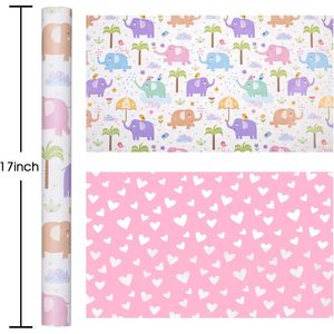 Rollo de Papel de Regalo con Diseño de Corazones Rosados y Elefantes Bebés, 17 pulgadas x 33 pies, Reversible, para Baby Shower o Cumpleaños - Product Image 4
