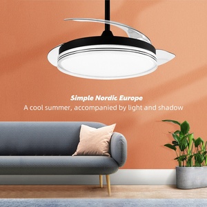 42-inch hiện đại tinh khiết Đồng DC động cơ có thể thu vào dẫn Quạt trần ánh sáng thông minh điều khiển từ xa vô hình 3 ABS lưỡi cho phòng ngủ - Product Image 4