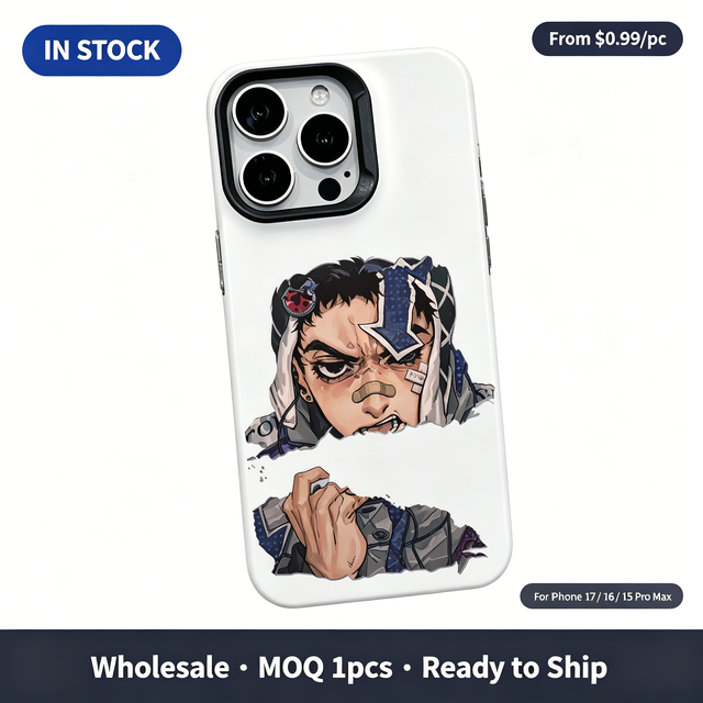 Creative Gray Anime Bizarre Adventure Character Cool Style Anti-Scratch Phone Case for iPhone 17/15 Pro Max & Plus Series