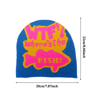 Biểu Tượng Tùy Chỉnh Beanie <span class=keywords><strong>Hat</strong></span> Dễ Thương Phim Hoạt Hình Cá Và Chữ Mô Hình Dệt Kim Y2K Beanie Cao Cấp Acrylic Đô Thị Unisex Thời Trang Mùa Đông Mũ - Product Image 3